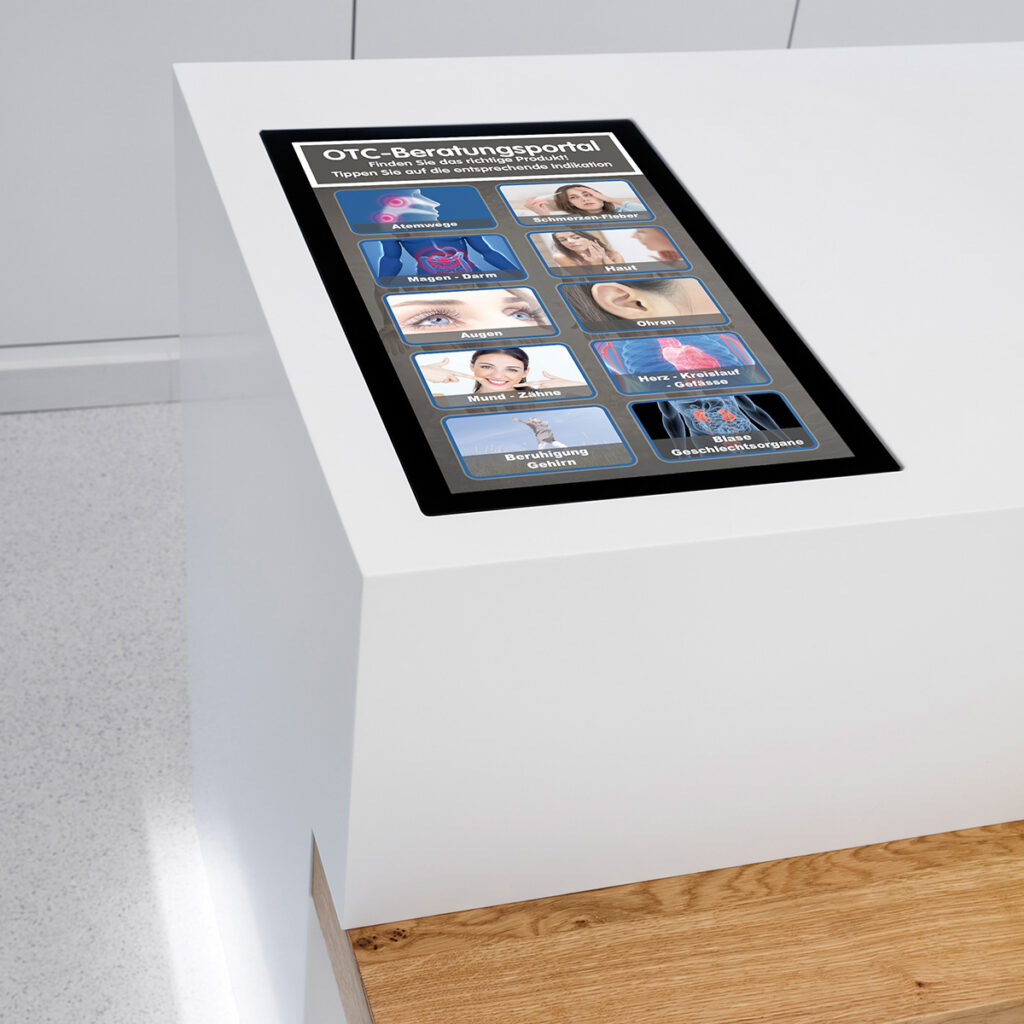 Kombination Multiltouch-Beratungstisch und OTC-Beratungstool Kombination Multiltouch-Beratungstisch und OTC-Beratungstool
