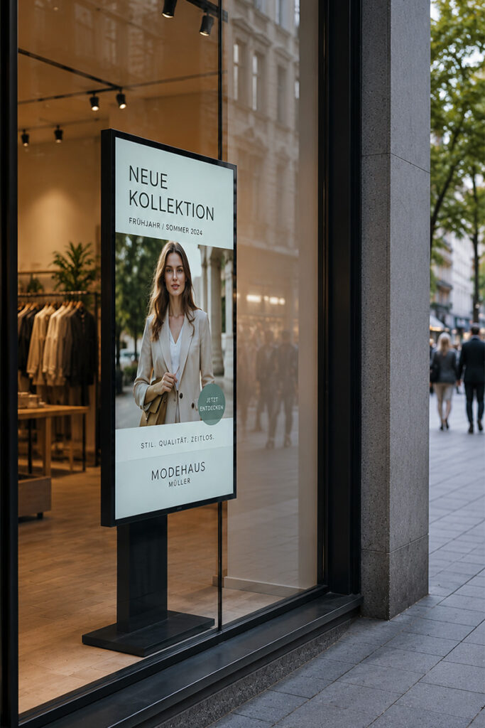 Digital Signage Stele im Schaufenster Digital Signage Stele im Schaufenster